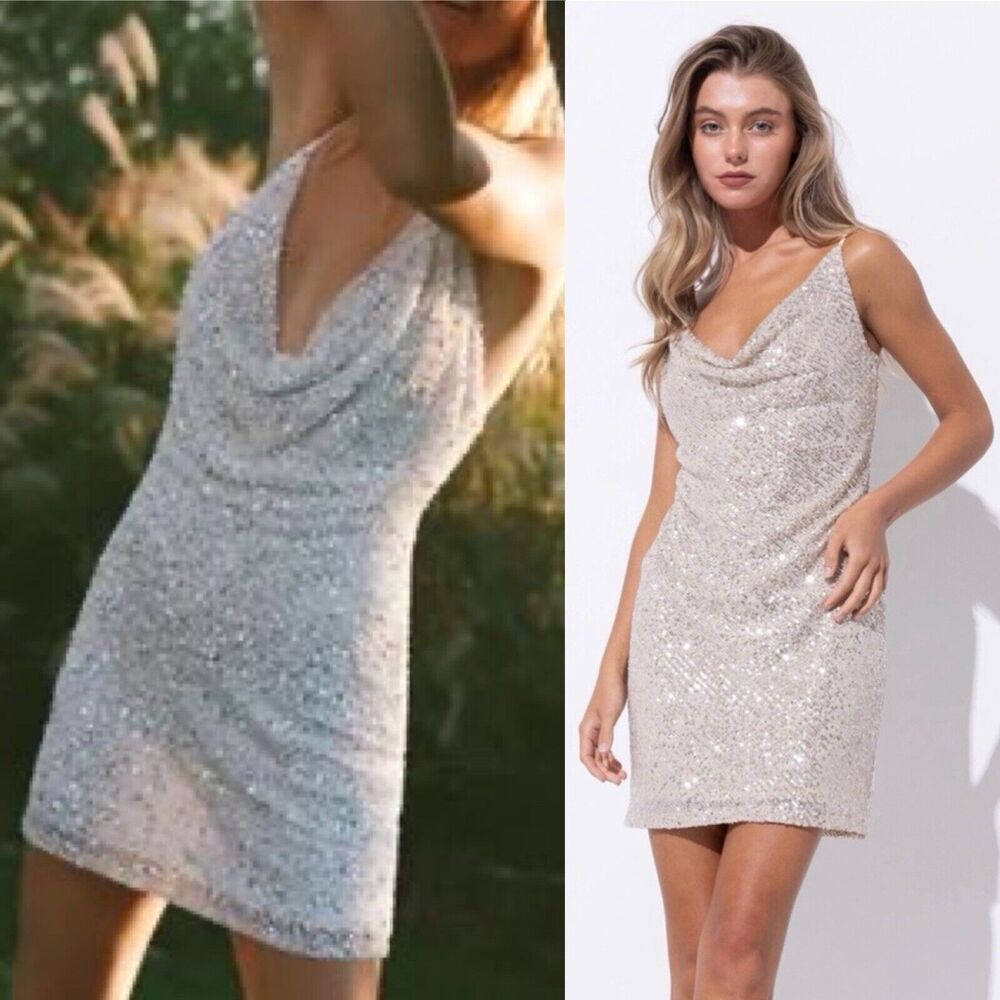 Bridal Babes White Sequin Cowl Neck Spaghetti Strap Dress 3XL